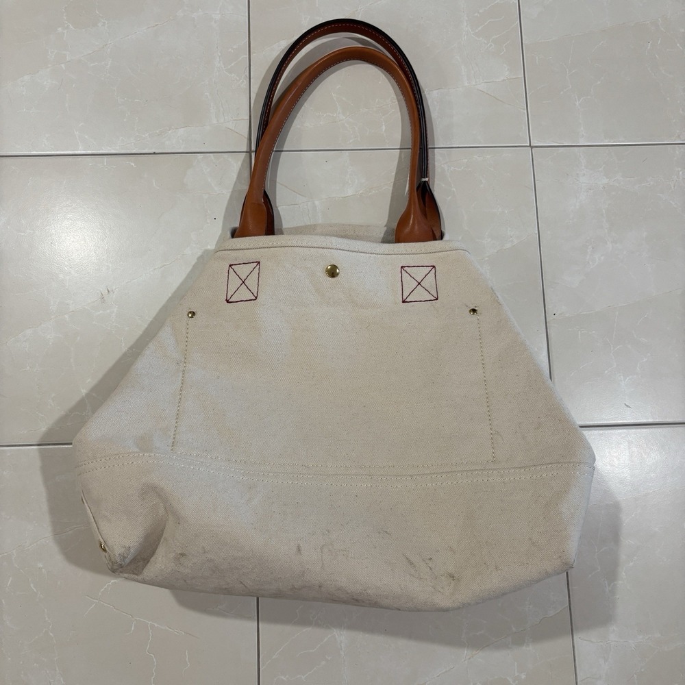 Vintage J Crew Canvas Tote Bag Boat Leather Strap Tennis Beach 90s